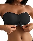 SHARICCA BH Ohne Träger Damen - Mit Verschluss Vorne Trägerloser BHS Bequem Rutschfestes Nahtlose Bandeau Top Mit Transparenten Trägern(Schwarz-1P01-XL)