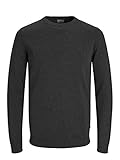 JACK & JONES Herren Basic Knit Crew Neck Pullover - Dark Grau Melange - M