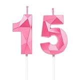 15 Geburtstag Kerzen, Rosa Zahlenkerzen 15 Geburtstag Deko, Happy Birthday Cake Toppers, für Geburtstagsfeiern Hochzeiten Firmenjubiläen (Rosa #15)