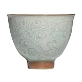 Lurrose Keramik Teetasse mit Geprägtem Relief 1 Stück Asiatisches Teegeschirr für Zuhause Klassische Kung Fu Teeschale Dekorative Trinktasse