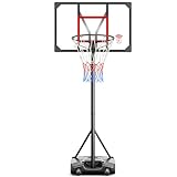 Basketballkorb Outdoor mit Ständer, 147-260 cm höhenverstellbar, 82x53 cm bruchsichere Rückwand, vergrößerter Boden und Rollen, Indoor und Outdoor Schwarz