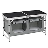 WOLTU faltbar Campingschrank Alu Campingtisch Höhenverstellbar mit Stauraum, Outdoor Campingmöbel Klapptisch Gartentisch für Picknick Strand im Freien, Schwarz+Grau, CPT8139szg