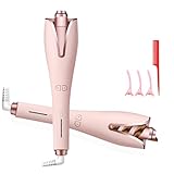 Anluomafuy Lockenstab Automatisch, Vielseitige Lockenstäbe mit 4 Temperatur, Automatisch Rotierender Lockenwickler aus Keramik für Haarstyling, Tragbarer Lockenwickler für lange und kurze Haare-Rosa