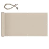 Sekey Balkon Sichtschutz Oxford mit Kabelbinder und Seil, 80x600cm, Balkonabdeckung Balkonverkleidung Blickdicht, Wasserdicht Windschutz, Khaki