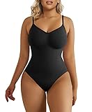 SHAPERX Bodysuit Figurenformend Damen Body Shaper Bauchweg Sculpting Shapewear Tanga Ganzkörper Formende Bodys Verstellbarer Schultergurt, UK-SZ5215-Black-S/M