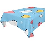 SyXIOP Tischdecke mit Wolkenherz, rechteckig, abwischbar, für Küche und Esszimmer, Cafés, 1,8 m - 2,4 m, waschbar, Cafés, Rot, 1 Stück, Größe 137 x 183 cm