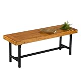 Mingone Gartenbank Holz 120 cm Balkonbank wetterfest hölzerne Park Veranda Bänke für Sitzbank ohne Rückenlehne Outdoor Kleiner Gartenmöbel 3-Sitzer