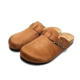 JOMIX Leder Pantoletten Herren Sandalen mit Weich Fußbett Jungen Sommer Leder Plattform Clogs Freizeit Sommerschuhe (Braun, 42 EU, MU2440)