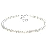 Duriya Perlenkette Damen Weiße Perlen Halskette Kurz Multi Schichte Choker Kette verstellbare Perlenimitaten Pearl Necklace Retro Stil Fasching Kostüm Zubehör Geschenk Einlagige Halskette