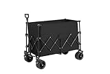 Bollerwagen faltbar 100 kg Traglast & 300L Stauraum, Transportwagen mit Getränkehalter & All-Terrain Luftreifen, Klappbarer Einkaufstrolley für Garten, Camping, Strand und Großeinkäufe-Schwarz