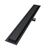 VILSTEIN Duschrinne Schwarz 80cm, Siphon mit Geruchsstop und Haarsieb, Randablauf, Edelstahl Ablaufrinne, Bodenablauf, Duschablauf sehr flach, Komplettset mit Bodenbefestigung