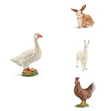 SCHLEICH 4-teiliges Spielfiguren Set Frühlings-Tiere, beinhaltet Gans, Hase, Henne und Lama