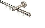 iso-design Gardinenstange Innenlauf 1-läufig 16 mm Durchmesser Farbe Edelstahl Wandmontage Innenlaufstange aus Metall Wandabstand 7 cm, Endstück Kappe, 120 cm