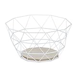Relaxdays Obstkorb, dekorativer Obstschale, Obst & Gemüse, Eisen & Holz, Industrial Design, HBT: 14,5x28x28 cm, weiß
