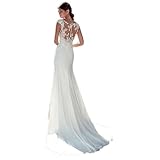 ZODICK Kurzarm Spitzen Applikationen Meerjungfrau Brautkleider natürliche schlanke Knöpfe Rücken Frauen Braut Kleid individuell angepasst