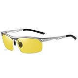 DUCO Nachtsichtbrille Anti-Glanz Fahren Brillen Kontrast-Brille Nachtfahrbrille polarisierte 8550 (Silber Rahmen Gelb Linse)