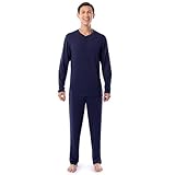 Fruit of the Loom Men's 360 Stretch Long Sleeve Henley Top and Pant Sleep Pajama Set, Navy