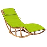 WIOXZS Gartenliege Holzliege mit Hellgrün Auflage Schaukelliege Strandstuhl Wetterfest Tagesbett Klappbare Liegestuhl für Garten Terrasse oder Balkon Modernes und Praktisches Design 60x180x73 cm