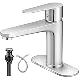 YXOCVIR Badezimmer-Wasserhahn aus gebürstetem Nickel, Einloch-Einhebel-Griff aus 304 Edelstahl, moderne Spüle, kommerzielle Wohnmobil-Armatur mit Pop-Up-Ablaufgarnitur für 1 oder 3 Loch, 10,2 cm