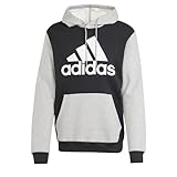 adidas Men's Essentials Fleece Big Logo Hoodie, Black/Medium Grey Heather, L Tall 3 inch