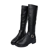 HUDFVIOI Kniehohe Winterstiefel Frauen Kniehohe Stiefel Große Größe Niedrigen Absätzen Plattform Lange Herbst Winter(Black,43)