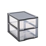 SUNDIS Tag Tower, schubladenbox aus Kunststoff, grau, 2 transparente Schubladen für A4-Papier, Höhe 25,5 cm, stapelbar, ideal für Schreibtisch, Unterricht, Dokumente, Zubehör