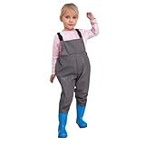 Kinderwathose Anglerhose wasserdichte mit Stiefeln Verstellbare Träger Wathose für Jungen und Mädchen Matschhose mit Gummistiefeln Junior Angeln Stiefel Regenhose Jugendliche Kinder Brust Wathose