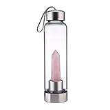 Wasserflasche Aus Naturkristall Mit Edelsteinzentrum Verziert Punkt Reiki Heilung Elixier Quarz Kristall Obelisk Zauberstab Natürliche Quarzkristall-Edelstein-infundierte Wasserflasche ( Color : Pink