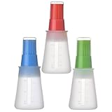 TOVINANNA Silikon Ölflasche mit Pinsel und Deckel 3 Stück Hitzebeständig Transparent aus Festem Silikagel Ölspender für Küche Grill und Backen
