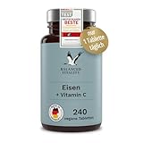 Eisen 20 mg aus Eisenbisglycinat + 40 mg natürliches Vitamin C aus Acerola - 240 VEGANE Tabletten für 8 Monate - ohne Zusatzstoffe - laborgeprüft - Balanced Vitality