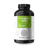 NATURE LOVE® L-Arginin - 365 Kapseln - Hochdosiert: 4500mg HCL (davon 3.750 mg L-Arginin) je Tagesdosis - Fermentation aus Mais - In Deutschland produziert, vegan, laborgeprüft