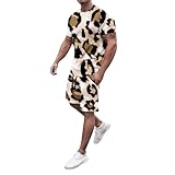 Leopard Print Gedruckt Set Hawaii Hemd Kurze Hose Set mit Tropische Druck Sport Set Kurzarm T-Shirts + Kurze Hose Sets Atmungsaktive Lose Freizeitanzug Sommer Beach Freizeithemden