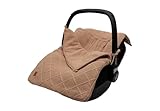 Jollein Fußsack Check Knit, Biscuit - Für Babyschale Kinderautositz Gruppe 0+ und Kinderwagen - Für 3-Punkt- und 5-Punkt-Gurt - Strickmuster und Fleece Futter