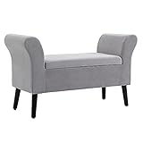 HOMCOM Sitzbank Polsterbank mit Stauraum Armlehnen Truhenbank modern Flur Schlafzimmer Wohnzimmer samtartiges Polyester Gummiholz Hellgrau 111,5 x 41 x 65 cm