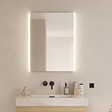 Loevschall Lago Badspiegel mit Beleuchtung, 60x75 cm, modernes Design, LED-Badspiegel mit Front- und Hintergrundbeleuchtung, Lichtqualität CRI 95 für Natürliche Farben, IP44-zertifiziert, Hohe Lumen