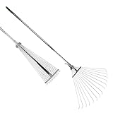 pokm toolsmarket - Metall Rechen Verstellbarer 19–55 cm mit 15 Zinken Rechen mit Stiel 121–156 cm Rasenrechen Laubbesen Fächerbesen Stabiler Gartenrechen