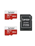 Lexar Micro SD Karte 64GB 2er Pack, Speicherkarte Micro SD mit Adapter, Bis zu 100 MB/s Lesegeschwindigkeit, UHS-I, U3, A1, V30, C10, 4K UHD microsdxc SD Karte für Kamera, Smartphone