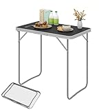 eSituro Campingtisch Klapptisch auf Balkon, Beistelltisch klappbarer Balkontisch, Faltbarer Tisch, Gartentisch mit Griff, aus MDF Metall 80x50x70 cm Schwarz SCPT0035