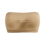 YUTUGTSJ Bandeau-BH, nahtlos, ungepolstert, trägerloser BH, Boobtube-Stil, Stretch, Basic Layer, weiches Bralette(Natural,XL)