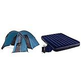 High Peak Kuppelzelt Tessin 4, Campingzelt mit Vorbau, 2 Eingänge, Familien-Zelt für 4 Personen, extra hoher Eingang, 2.000 mm wasserdicht & Intex Luftbett, 64765, bunt, 203 x 152 x 25 cm