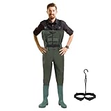 Ansobea Wathose Herren Wasserdicht, Anglerhose mit Stiefel, 70D Nylon PVC Material für Damen, Neopren für Angeln, Bauernhöfe, Bauarbeiten, Größe:45