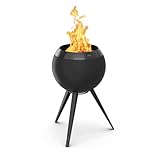 höfats - Moon 45 All Black Feuerschale mit hohem Fuß - emaillierter, raucharmer, schwarzer Feuerkorb mit Holzvergaser-Technologie, zweistufigen Verbrennungsprozess - Feuerstelle mit ⌀ 45 cm