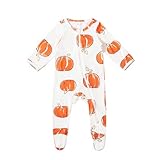 Baby Mädchen Halloween Strampler Overall Langarm Kürbis Print Pyjamas Outfit für Kleinkinder 0 12 Monate Herbst Winter süßes Kostüm Faschingskostüme Kinder Veilchen Kuschelanzug (White, 6-12 Months)