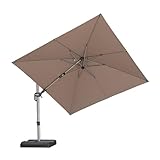 PURPLE LEAF Sonnenschirm Twist 300 x 300 cm Quadratisch Ampelschirm mit Kurbel Kippbar Pendelschirm 360° Drehbar Aluminium Gartenschirm Groß UV 50+ Kurbelschirm Wasserabweisend für Terrasse, Taupe