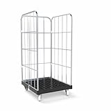 Abrollwerk Rollbehälter 1350 mm Nutzhöhe, Kunstoffplatte schwarz, 3-seitig, schwarz, Maße 724 x 815 mm – robuster Gitterwagen Typ Cr3-verzinkt für Garage, Lager, Transport und Logistik
