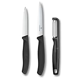 Victorinox Swiss Classic Gemüsemesser Set mit Sparschäler, Schälmesser und Tomatenmesser, 3-teilig, Extra Scharfe Klinge, Schwarz