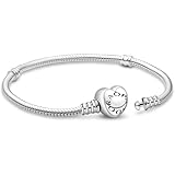 APUUESN Charms Anhänger Armband Herz Verschluss 19CM Damen,ME Charm Moments Armbänder Sterling Silber S925,Schlangenkette Fake Bracelet,Armreif Schmuck,Geschenk für Frauen Geburtstag