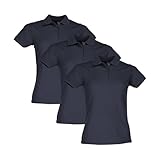 Fruit of the Loom 3er Pack Ladies´ 65/35 Polo Damen Poloshirt, Deep Navy, L