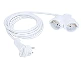 as - Schwabe Verlängerungskabel 3 m mit Flachstecker und Doppelsteckdose - 230V/16A - IP20 - Flachstecker Verlängerungsleitung - 2-Fach Kupplung - Weiß, 51025