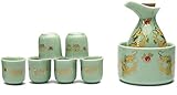 WJFTODAY Sake-Set, Keramik-Sake-Set, 8-teiliges Sake-Set mit Warmhaltetopf, Keramik-Weinglas-Set, SsangYong-Muster, Crafts-Becher für kalten/warmen/heißen Sake/Shochu/Tee